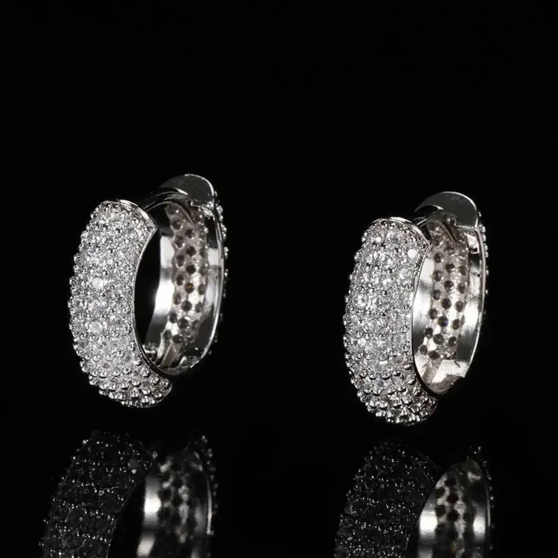 Miami Men's Earring Stud Silver 18K Gold Color Ear Nails Fashion Multi Rows Zircon Stone Diamond Created Hip-hop Jewelry