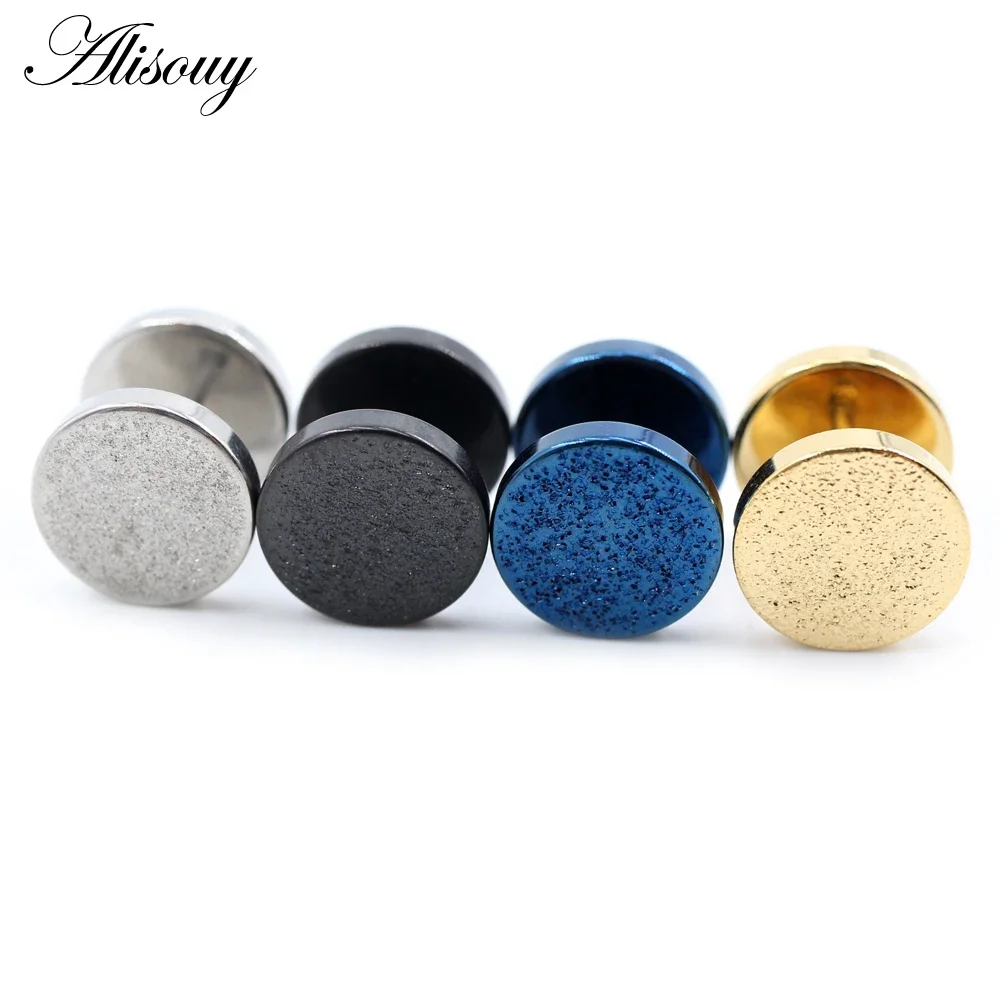 2 Pieces Gothic Barbell Earring Studs Stainless Steel Round Plain Scrub Frosted Men Women Stud Earring Piercing Jewelry