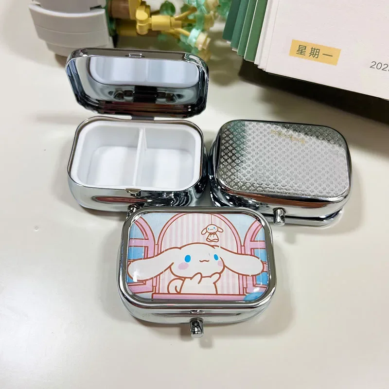 Miniso Sanrio Small Pill Box Kuromi Accessories Cute Anime Organizer Moisture-Proof Sealed Storage Portable Toys for Girls Gift