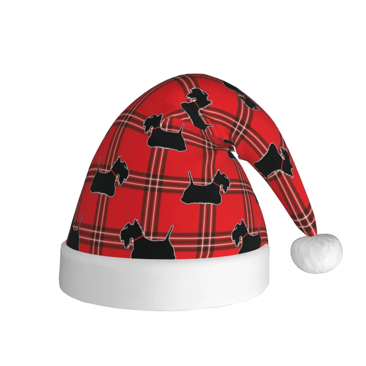 Scottie Dogs Christmas Hat for Adult Men Women Scottish Terrier Dog Tartan Skye Santa Hat Cap Christmas Party Decoration Gift