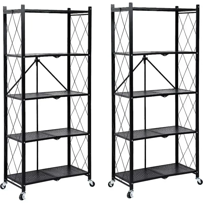 

Foldable Metal Shelf Storage Rack with Wheels Can Be Easily Moved for Storage in Garages, Kitchens,warehouses Bedrooms