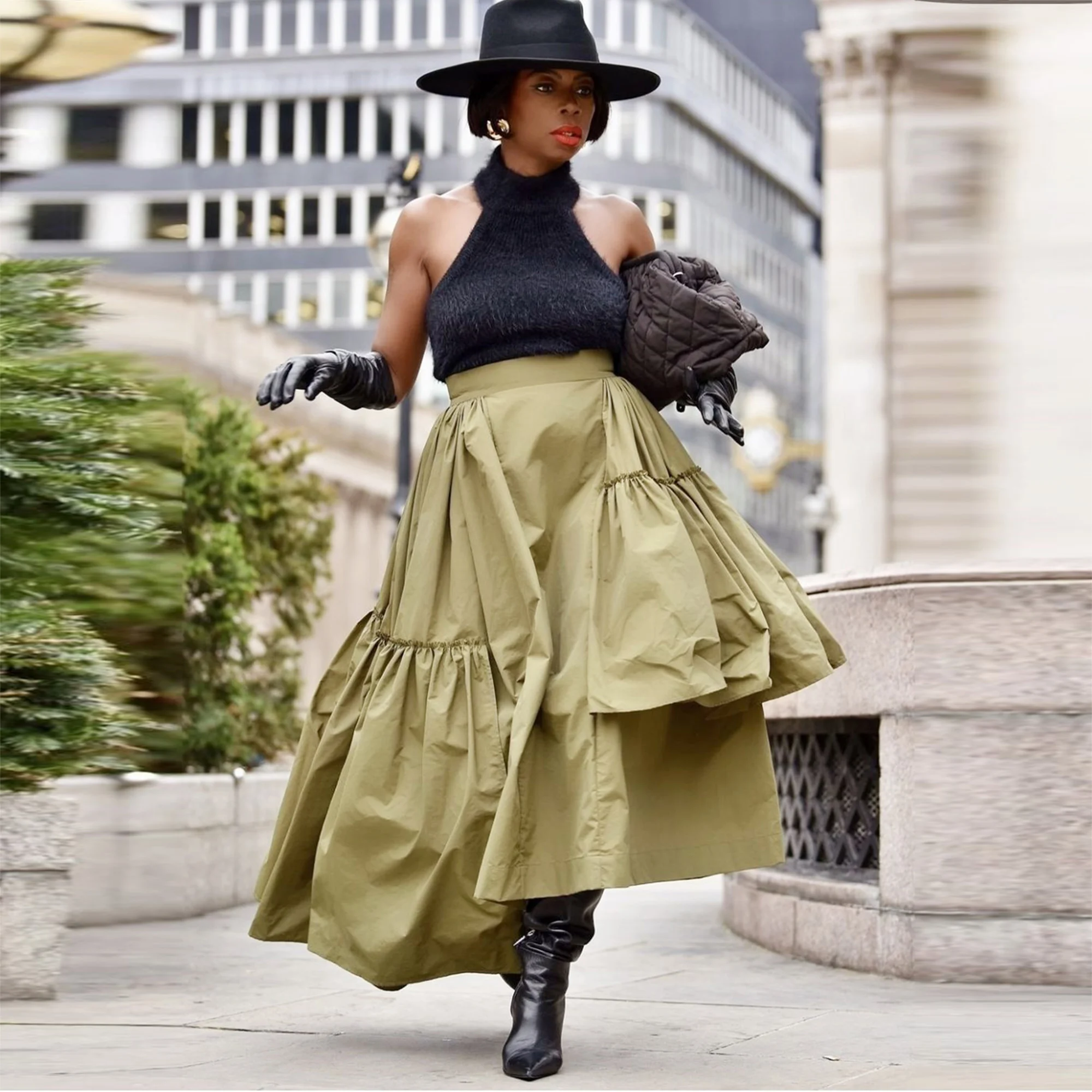 

Army Green Satin High Low Skirt High Waist A Line Women Long Skirt Custom Made Color And Size Formal Wear