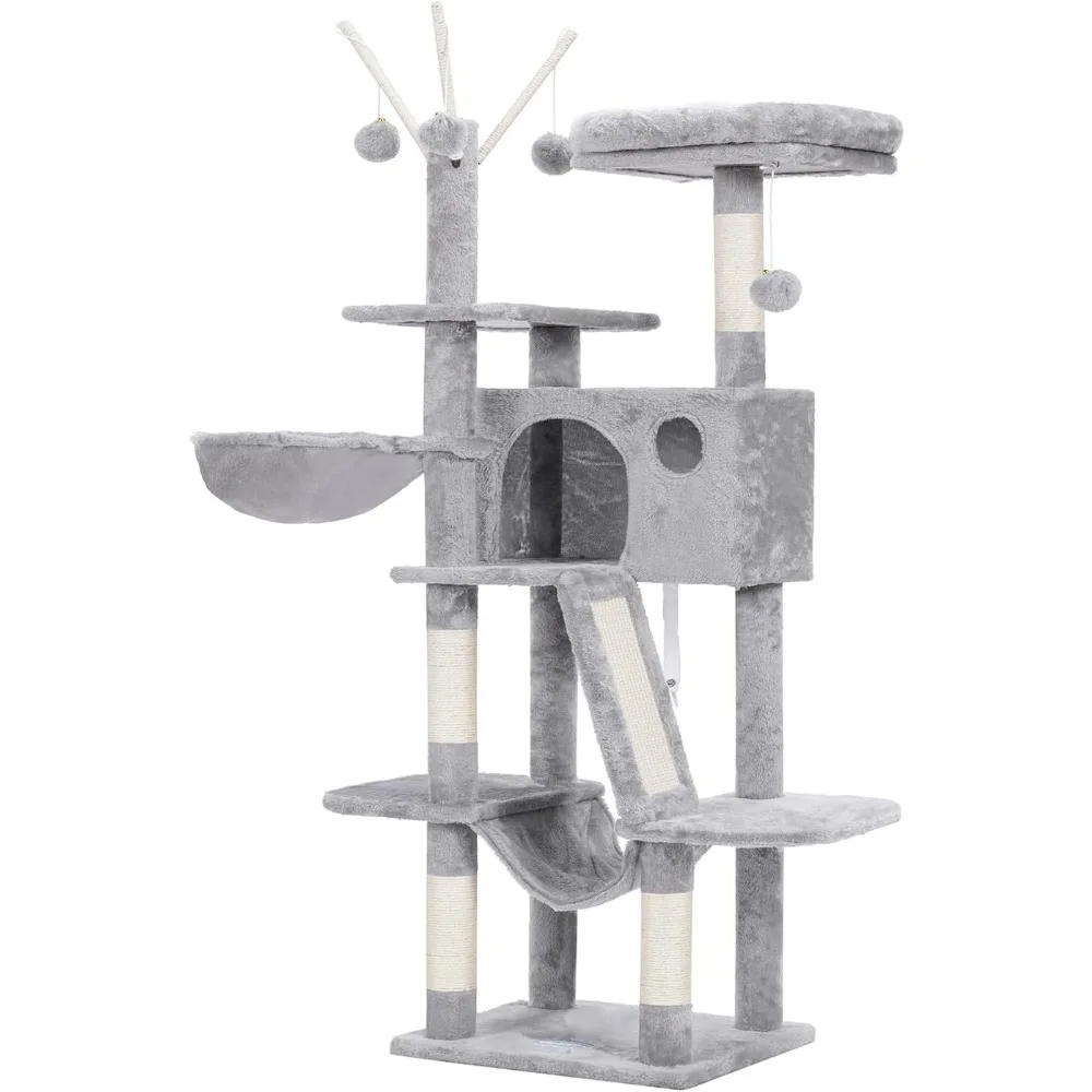 

Hey-brother Cat Tree, 53 inch Cat Tower for Indoor Cats, Cat House with Padded Platform Bed, Toy Balls, Large Cozy Condo, Hammoc