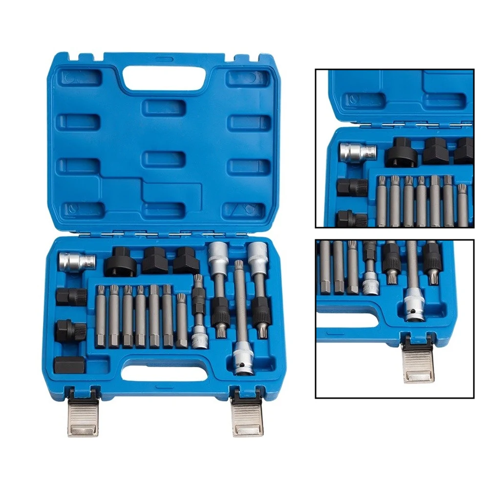 18pcs Alternator Freewheel Pulley Removal Tool Kit Way Clutch Extractor Socket Set With For TRX Star Hex Adaptors For Car Genera