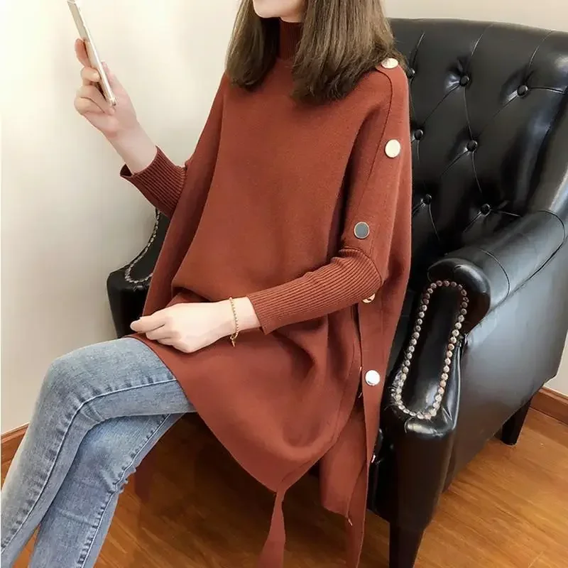 Bat Shirt Thick Pullover Sweater Jacket Women Autumn And Winter New Sweater Half-high Collar Cloak Cover Loose