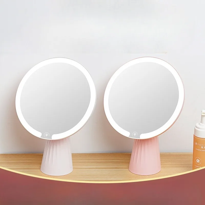 Desktop Tri Color Fill Round Floor Lamp Beauty Mirror with Touch Infinite Dimming Rotating Light and Dressing Mirror Table Light