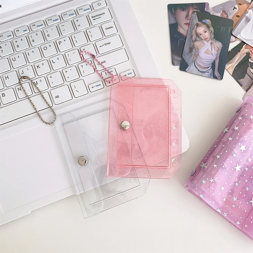 Kawaii Korea transparent Bead chain snapper M5 Loose leaf card holder Card case Girls PVC Storage Bag pendant School Stationery