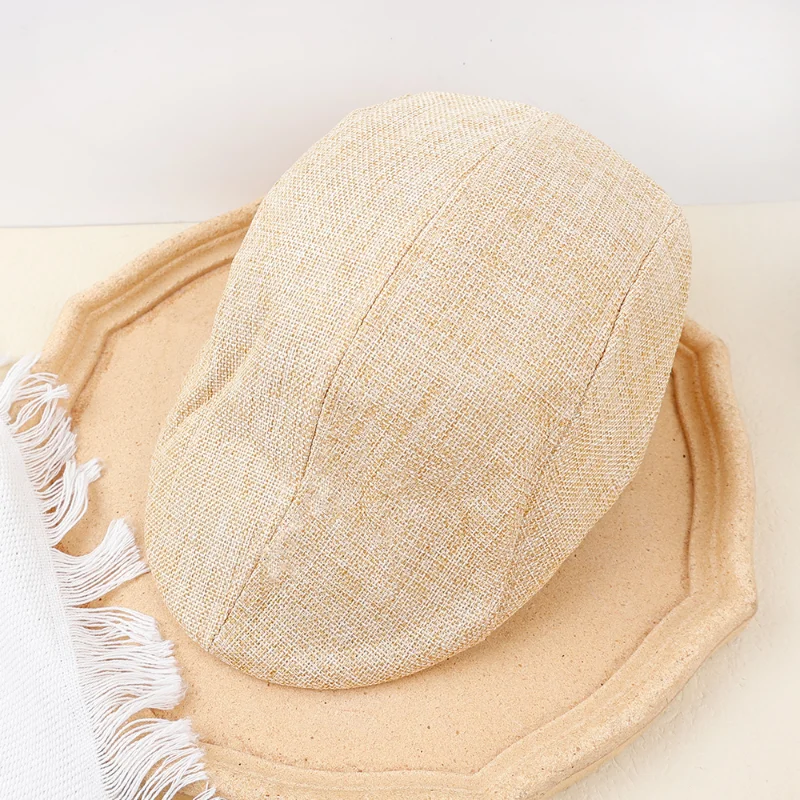 Men\'s Casual Hat Berets Cotton Hemp Caps for Spring Autumn Cabbie Flat Cap Retro England Hats Breathable Beret Ivy Cap