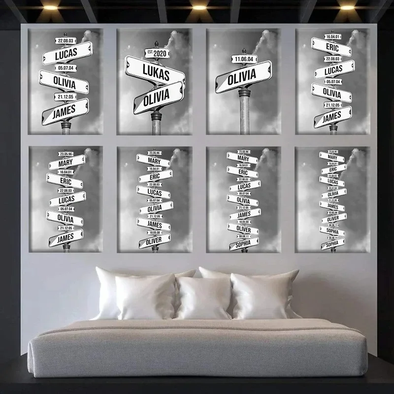 جدار الفن تقاطع الشارع تسجيل 1-8 أسماء الذكرى قماش اللوحة شخصية هدية عيد الأب الأسرة الشارع ديكور المنزل #4