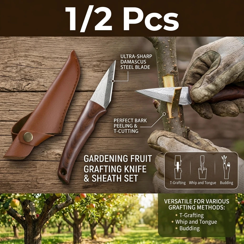 1/2Pcs Sharp Grafting Knife with Wooden Handle & Leather Sheath, Durable Garden Tool for Budding & Grafting Gardening Tools
