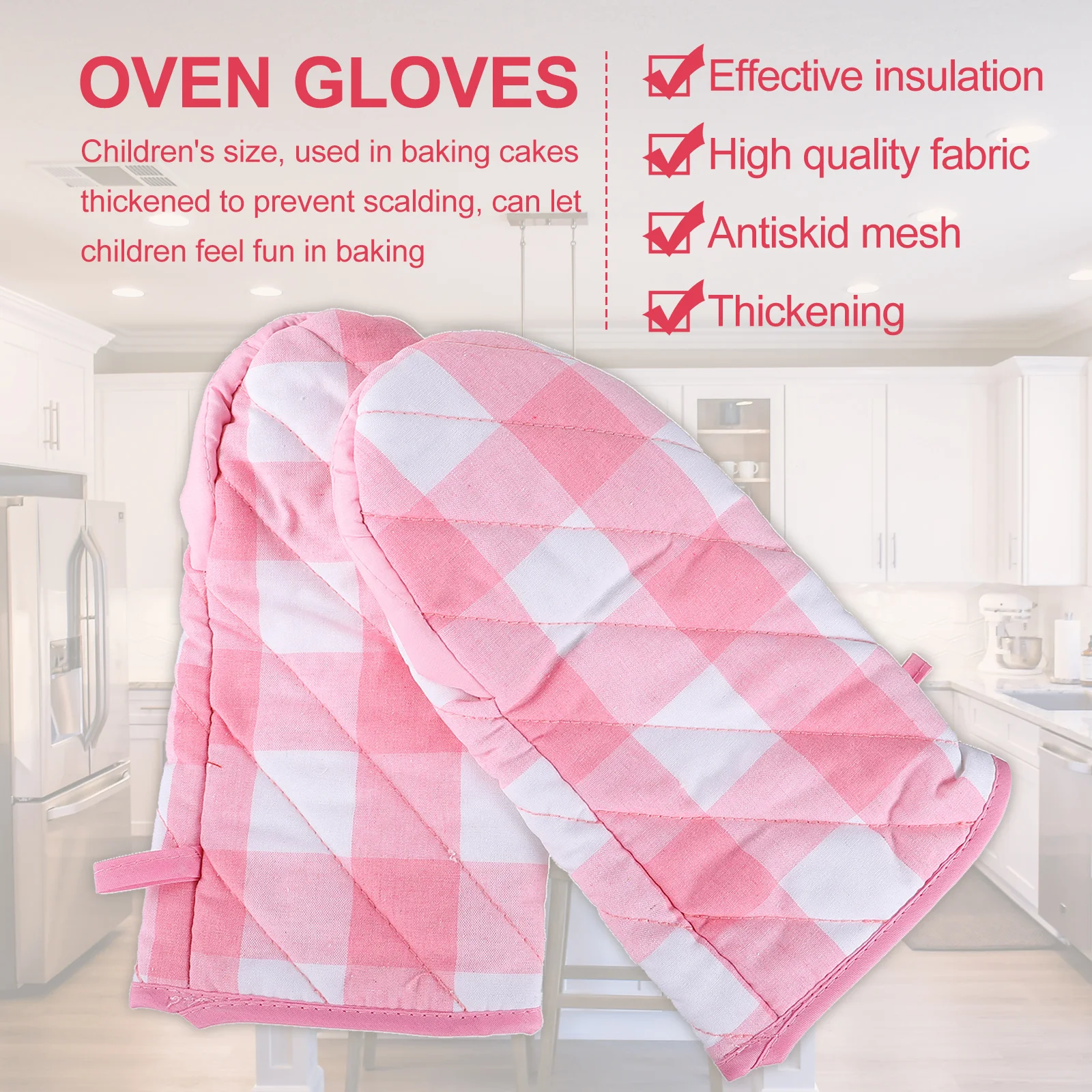 

2Pcs Heat Resistant Oven Mitts Premium Plaid Baking Gloves for Cooking Microwave Bbq Anti-Scald Kitchen Use Thickened Insulation