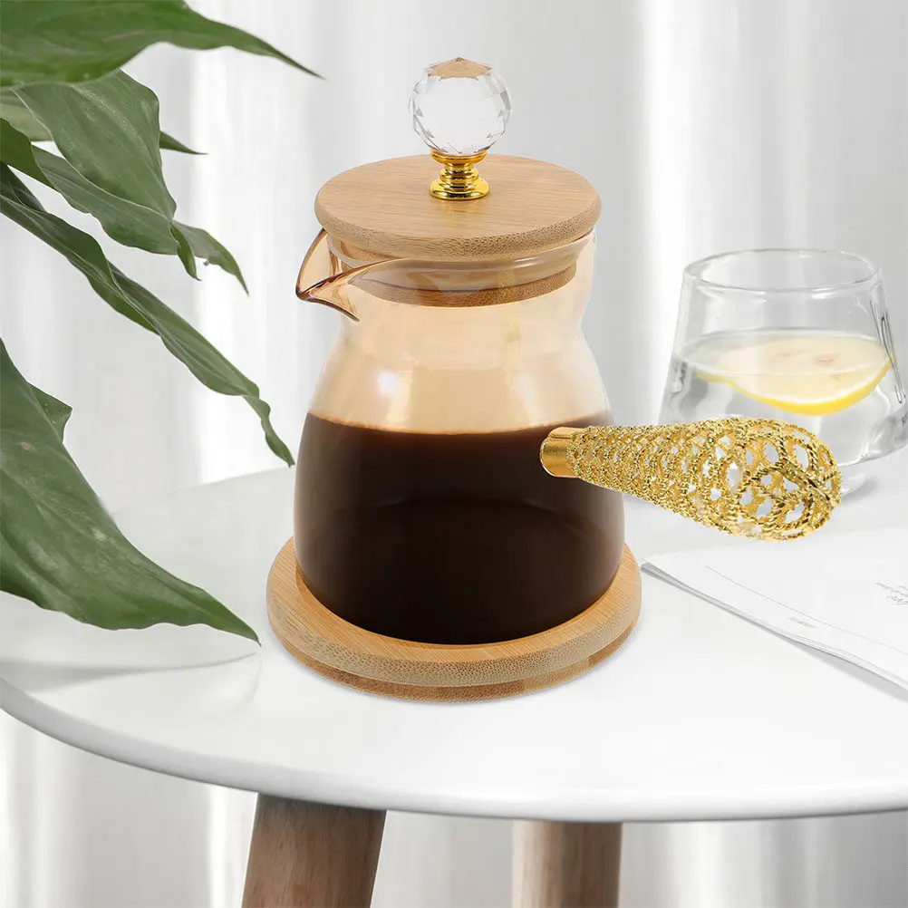 2Pcs Golden Glass Turkish Coffee Maker Pot with Ergonomic Heat Resistant Side Handle for Turkish Coffee Loose Tea Brewing