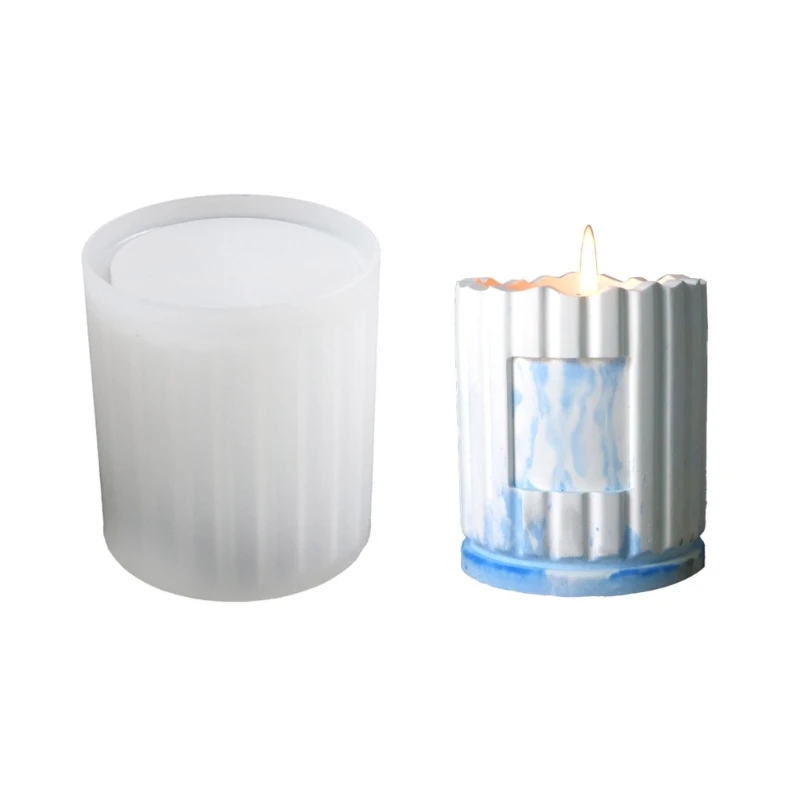 DIY Striped Cylinder Aromatherapy Candle Cup Silicone Mold Desktop Ornament Pen Holder Storage Box Epoxy Resin Casting Mould