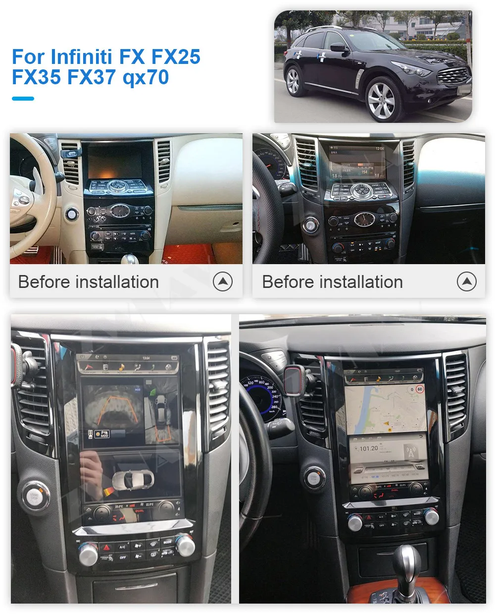

Автомагнитола в стиле Tesla для Infiniti FX35 2009-2013 Android 9,0, стереоприемник, Авторадио, мультимедийный плеер с GPS Навигатором, головное устройство