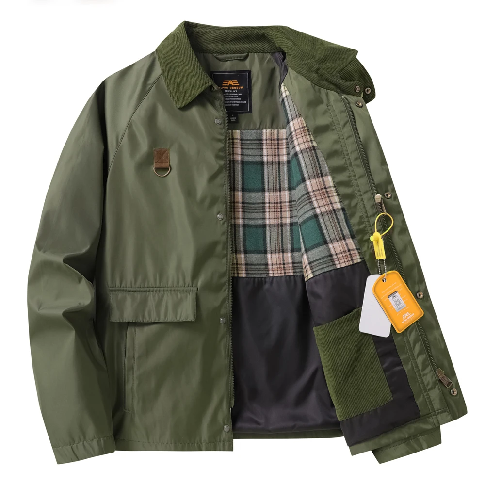 Men's Retro Cargo Jacket Spring Autumn Lapel Collars Solid Color Casual Coat Hunting Outfit Short Daily Multi Pocket Tops