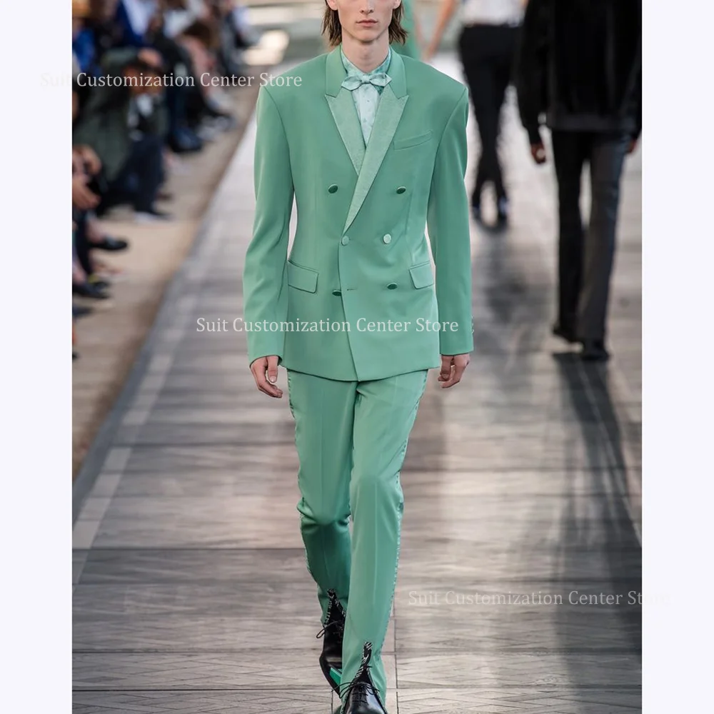 

England Style Suits For Men Double Breasted Peak Lapel Model Show Formal Party Outfits Handsome Casual 2 Piece Jacket Pants