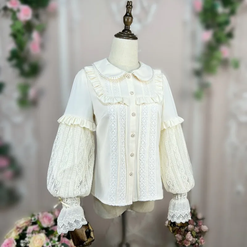 2025 primavera outono novo original lolita manga longa doce boneca colarinho camisa vintage elegante senhora lanterna manga interior lolita topo