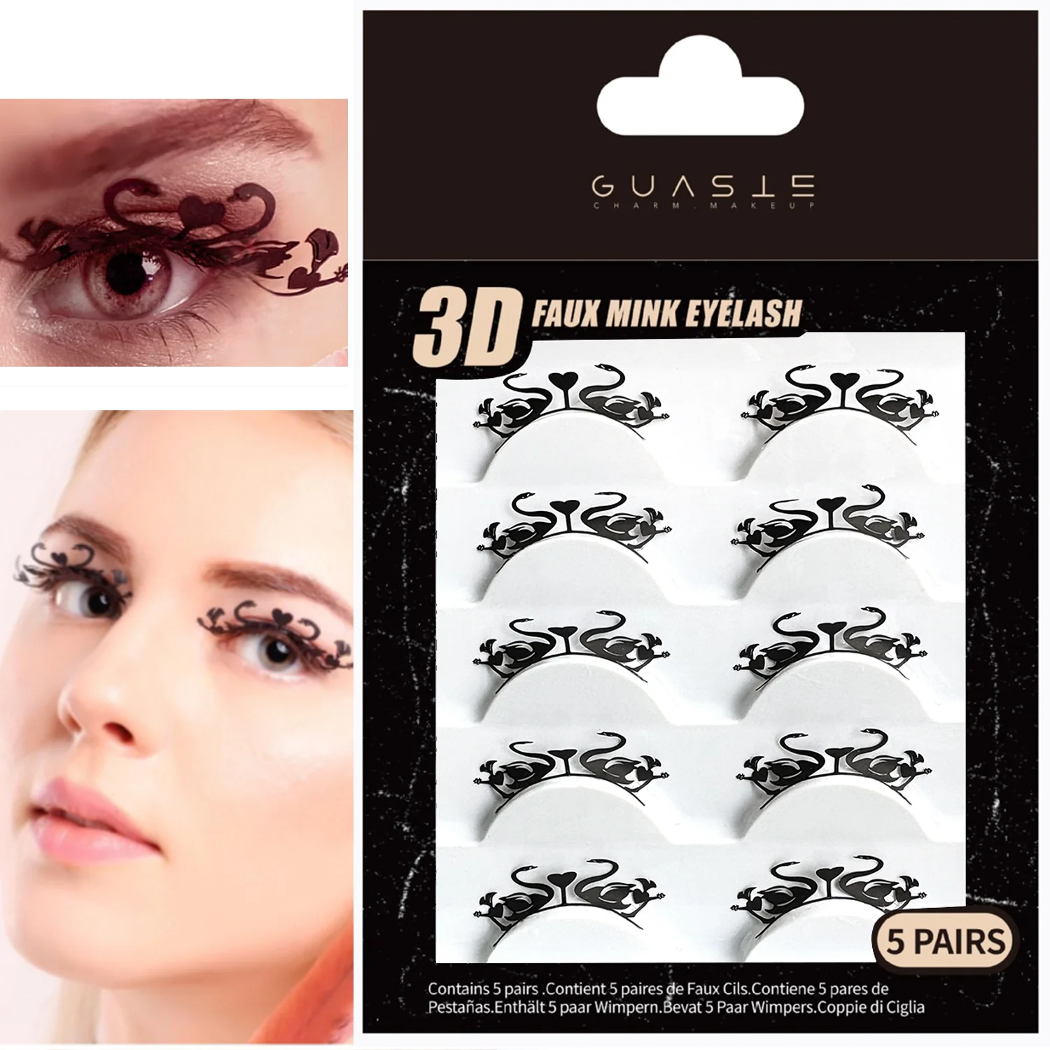 5 Pairs Spooky Halloween Paper Cut Lashes Spider Troublemakers Thick Exaggerated Hollow Out False Eyelashes Festival Cosplay Eye