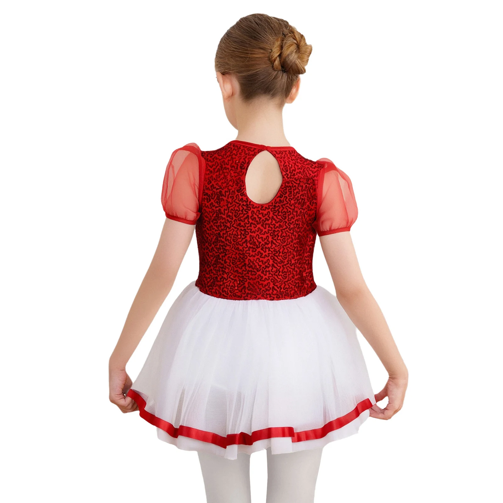 

Girls Princess Costume Halloween Cosplay Hearts Print Dress Kids Patchwork Sequins Square Neck Mesh Short Sleeve Back Cut Puffy
