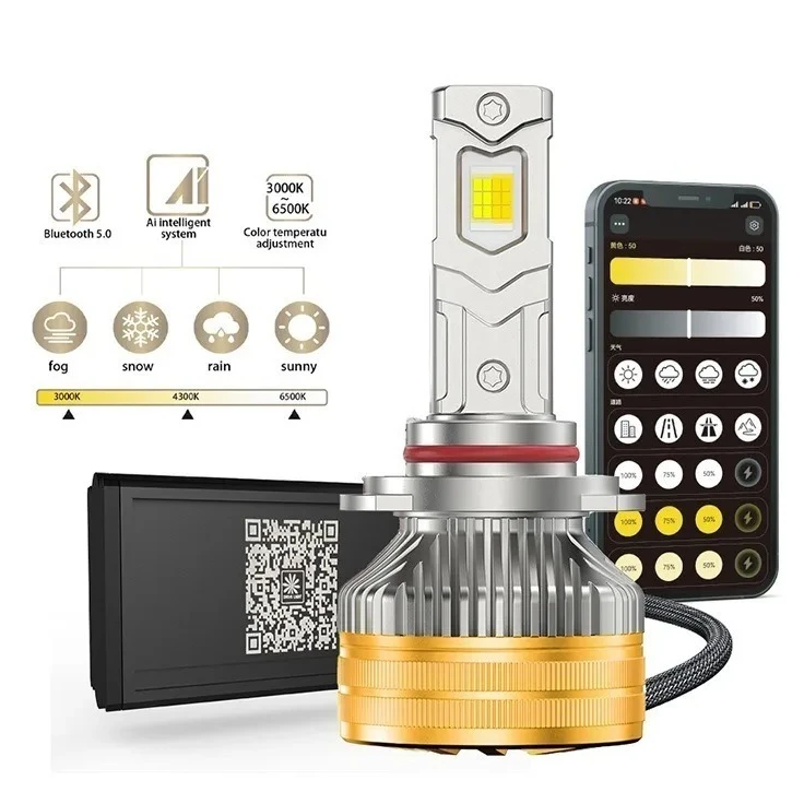 

2pcs H4 Tri color APP Control Dual Hosting LED Headlights H1 H7 H11 9005 9006 9012 6500K 4300K 3000K For Car Headlights Lights