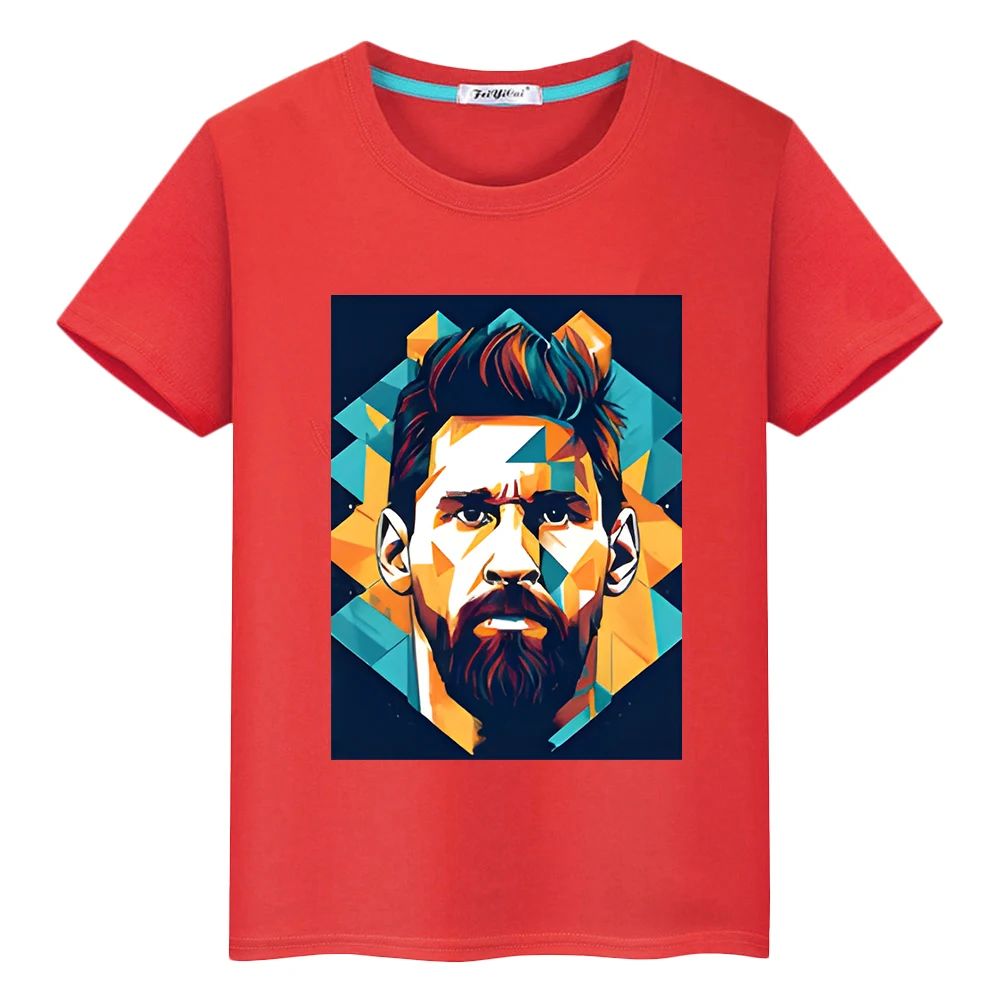 أطفال ملابس الفتيات كرة القدم ميسي الرمزية طباعة 100% القطن تي شيرت عادية قصيرة الكرتون القمم الصبي Kawaii أنيمي تيز y2k قطعة واحدة