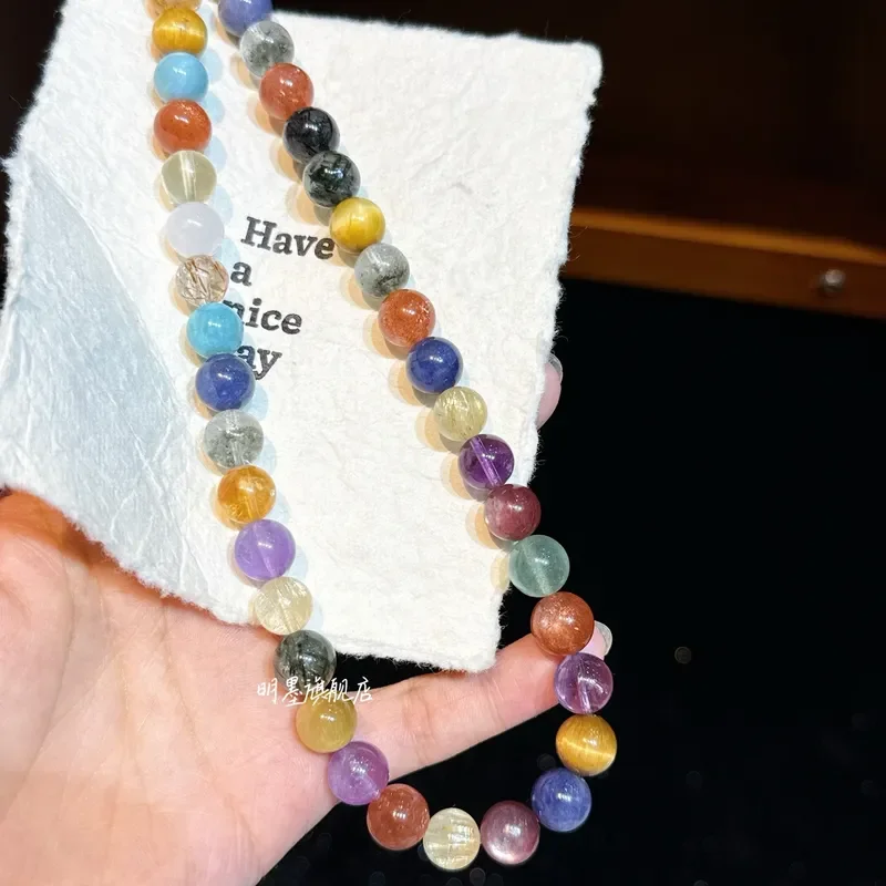 Duobao crystal beaded necklace strawberry crystal gold sun gold hair crystal green ghost natural rice gift