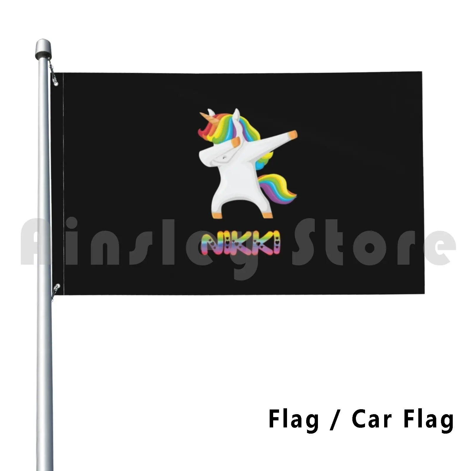 Nikki Unicorn Rainbow Heart Text-Special Personalised Gift For Nikki Outdoor Decor Flag Car Flag Nikki Unicorn Rainbow