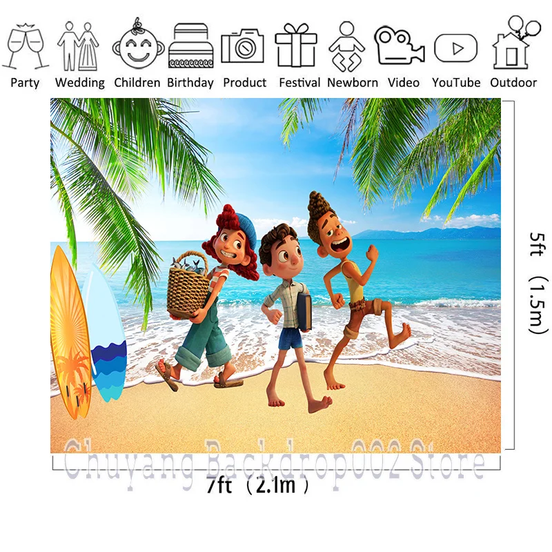 Luca Outdoor Beach Birthday Banner Photo Background Ocean Theme Party Decoration Supplies Photography Backdrop Baby