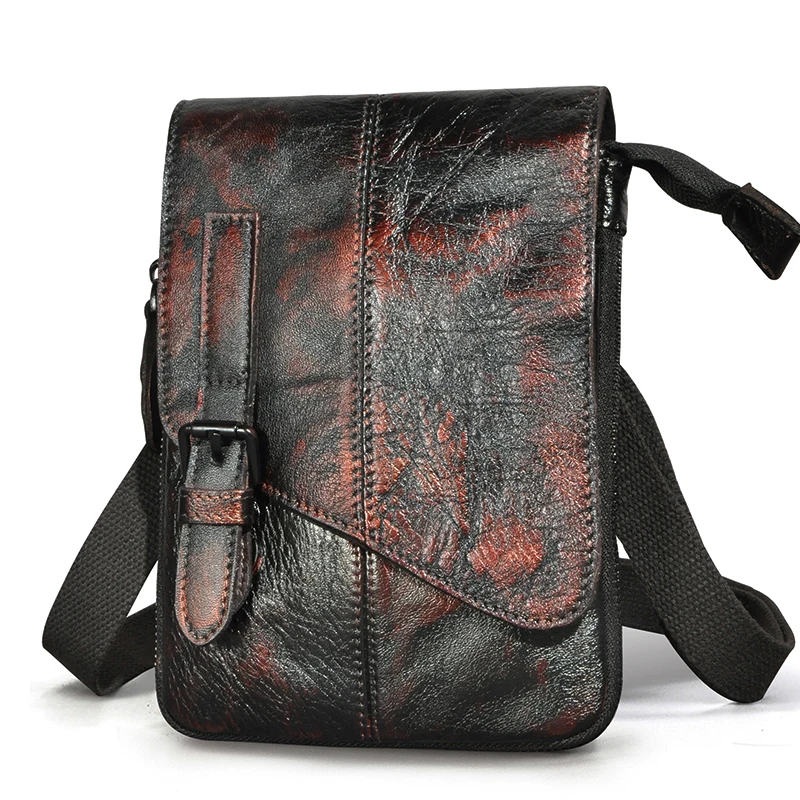 Genuine Cow Leather Travel Multi-function Small Messenger Crossbody One Shoulder Bag Fanny Waist Belt Pack For Men Male 611-1