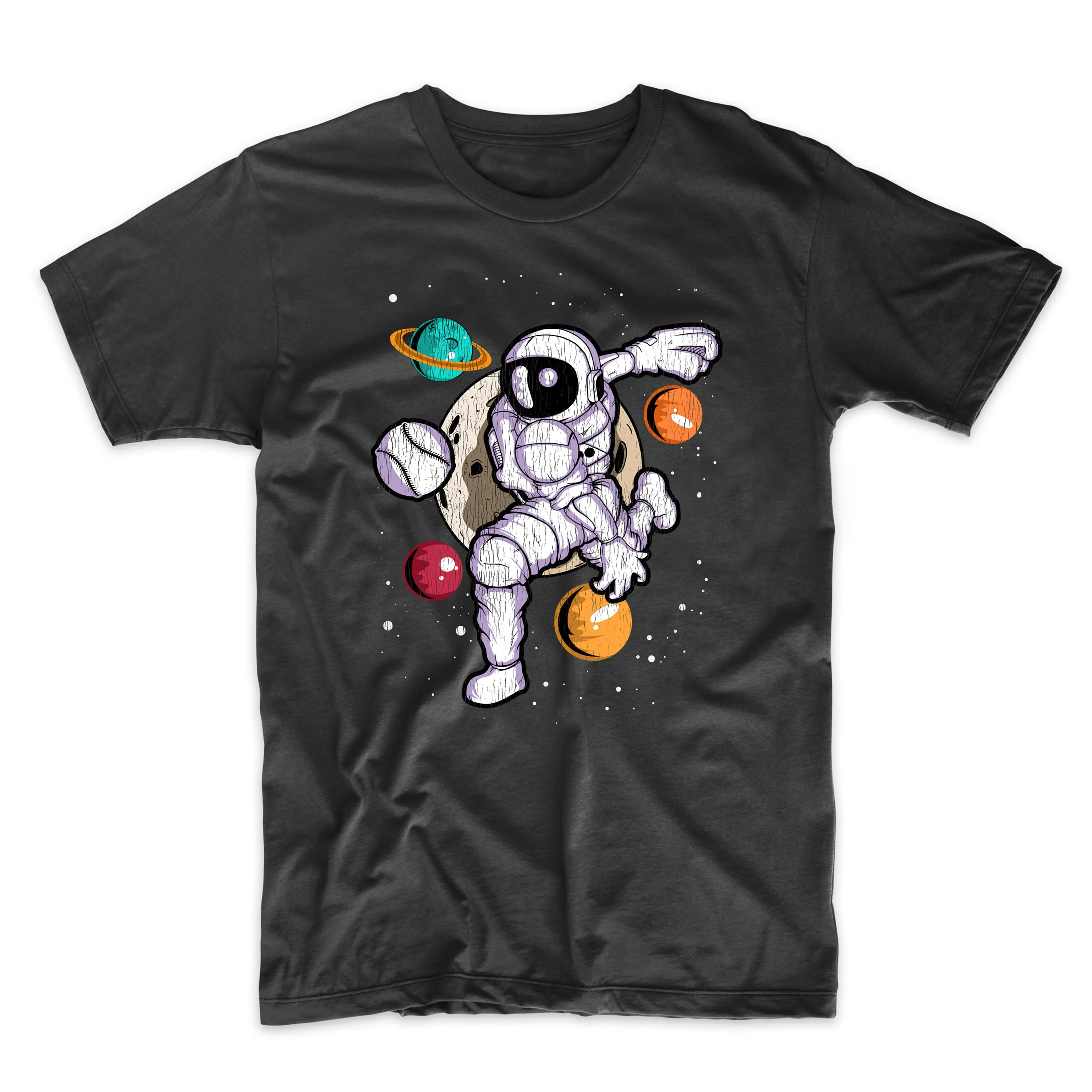 Men's Baseball T Shirt Pitcher Astronaut Outer Space Spaceman Distressed