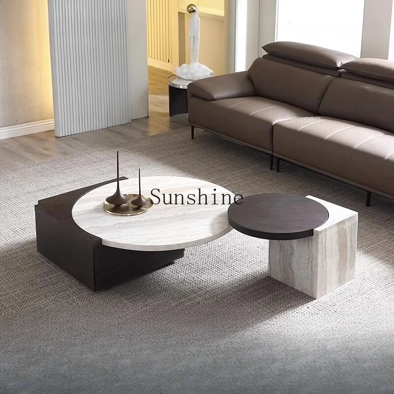 Italian small apartment household high-end modern minimalist imitation travertine coffee table combination