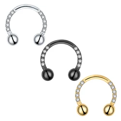 Titanium Zircon Hoop Nose Ring Septum Lip Circular Barbell Horseshoe Ear Tragus Helix Earring Nose Piercing Body Jewelry