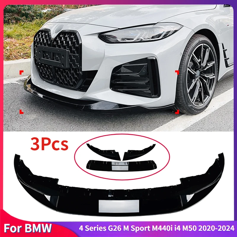 Car Front Bumper Spoiler Blade Lip Splitter for BMW 4 Series G26 M Sport M440i I4 M50 2020-2024 Auto Accessories Body Kit Tuning