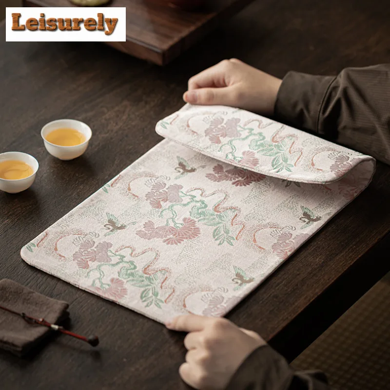 الصينية كرين الوردي Xiangyun الحرير سحابة طاولة شاي الحصير بوتيك شرب كوستر المنزلية عشاء مفرش طاولة حصيرة Teaware الحلي #6