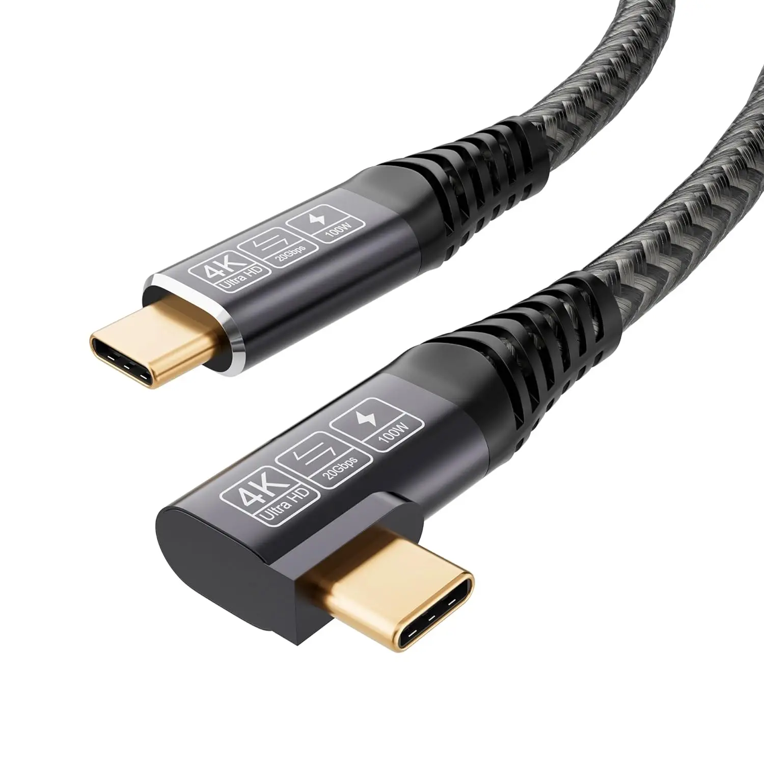 USB 3.2 Gen 2x2 Type C Cable 20Gbps 100W PD 4K@60Hz 90 Degree USB C to USB C Braided Cord Compatible with MacBook Laptop PC