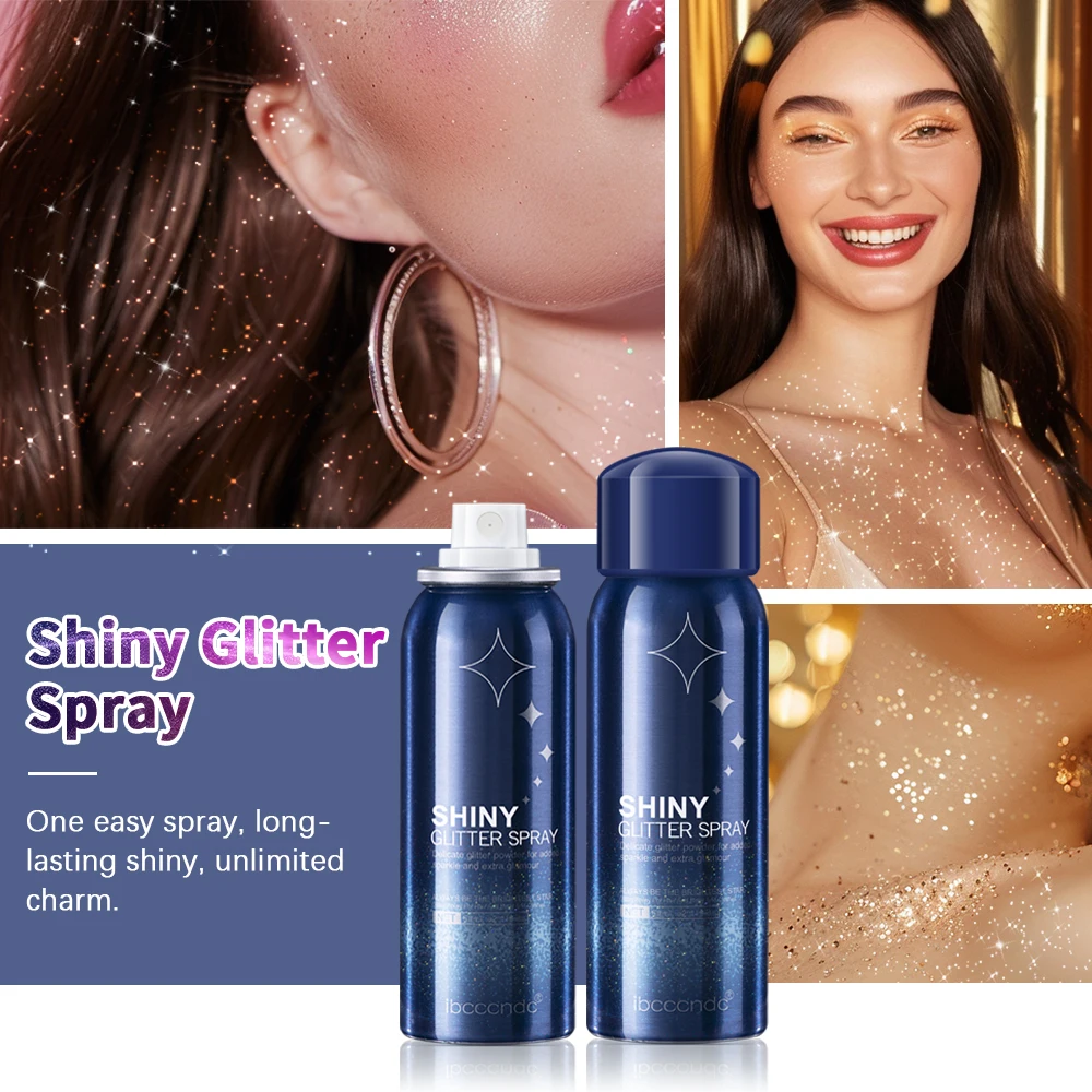 Shiny Silver Glitter Spray Waterproof Shiny High Gloss Glitter Powder Spray Powder Makeup for Face Body Highlight Makeup 60ml