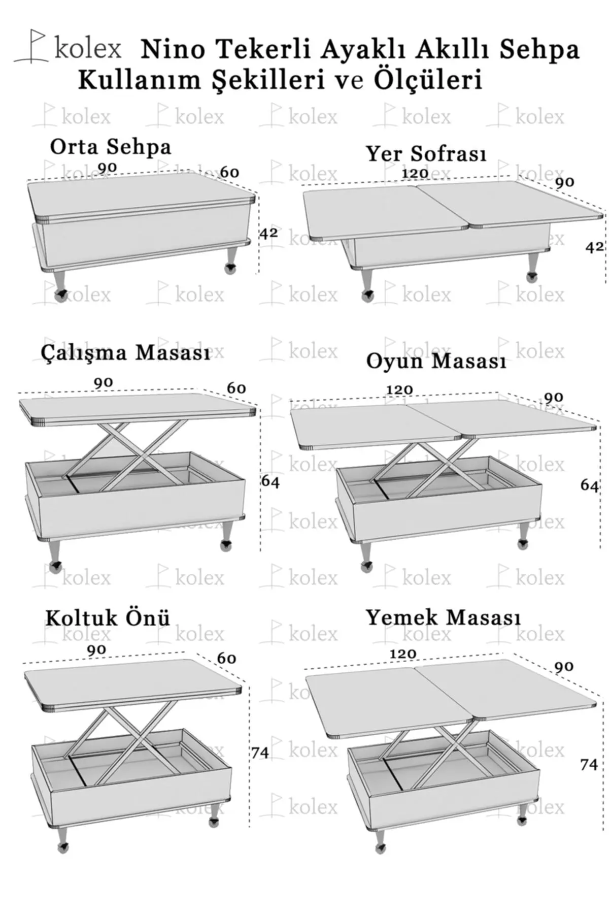 DOLBOVI Nino Drawers Smart Coffee Table With Wheels for Pedestal Dining Table Does Not Operate Walnut Color Coffee Table