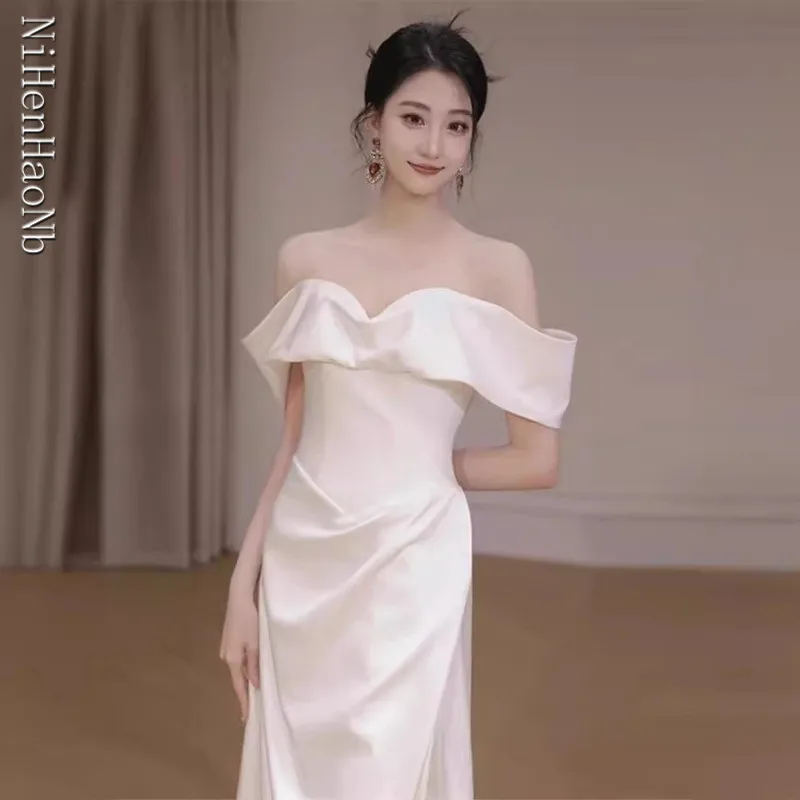 Vestidos De Noivas Satin Mermaid Wedding Dress Robe De Mariee Off the Shoulder Bridal Dress