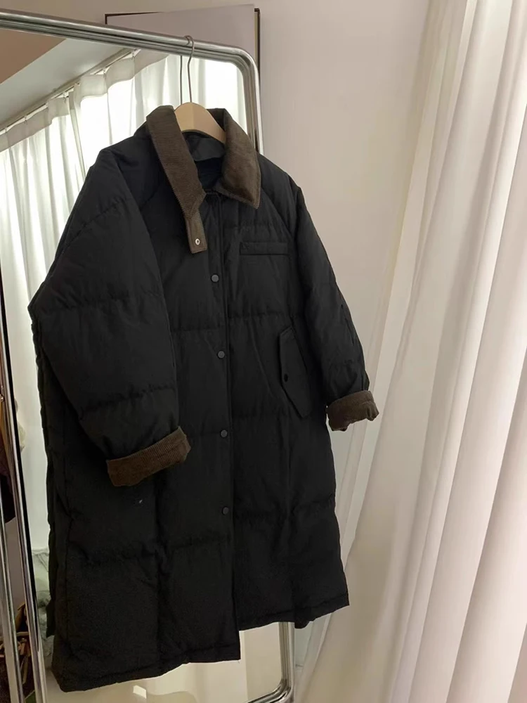 

Thichened down Cotton Jaet Middle-Length Autumn-WinterFaion Padded Doll Collar Outerwear for Women KoreanSle Loose Fit