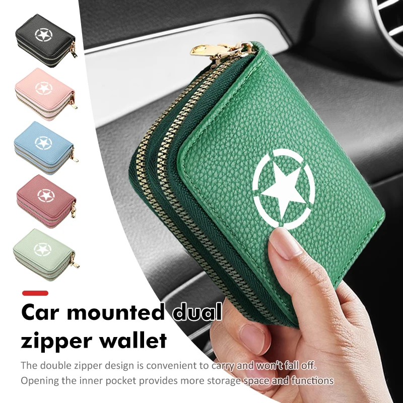 

Car Double Zipper Wallet Fashion Short Credit Card Key Holder For Jeep Cherokee Wrangler JK JL Patriot Liberty Commander