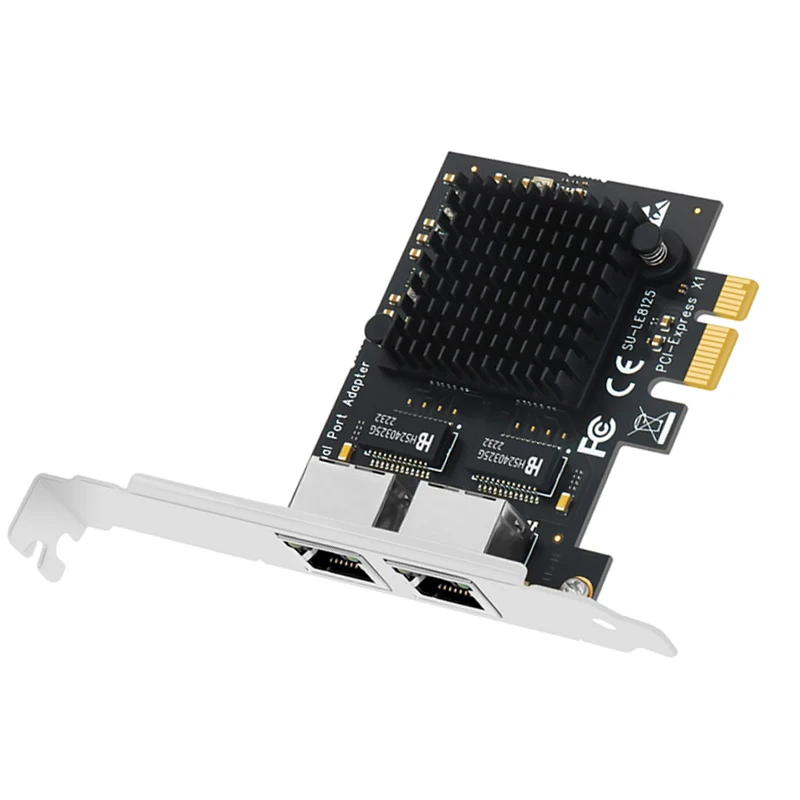 2.5Gb PCIE Network Card PCI Express X1 to 2 Port RJ45 Gigabit Ethernet NIC 2500Mbps Network Adapter RTL825BG Chip for PC Desktop