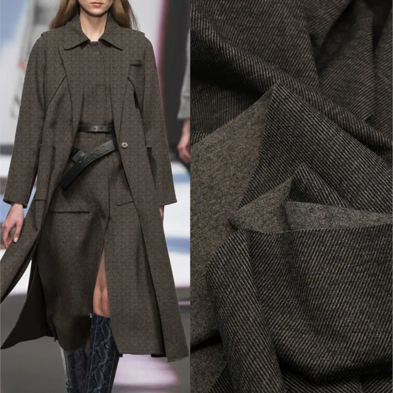 Autumn and Winter Hemp Gray Twill Suit Fabric Brushed Thickened Pants Vest Trench Coat Overcoat