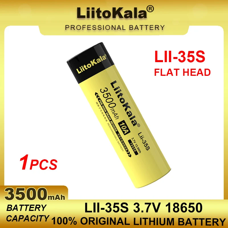 1pcs Original LiitoKala Lii-35S 18650 3.7V Li-ion 3500mAh 10A discharge Power battery For Strong Flashlight Batteries