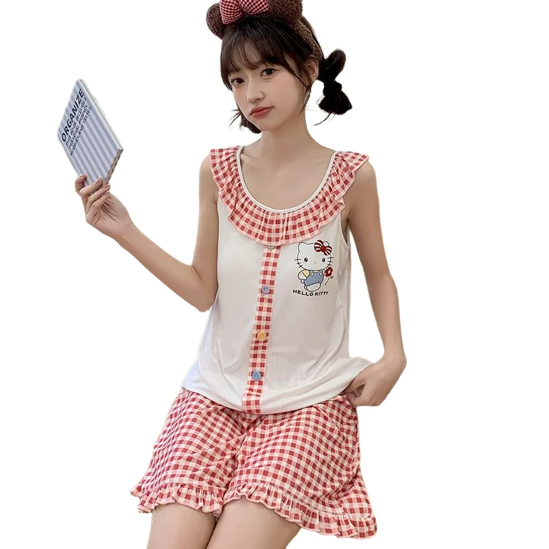 

Sanrios Hello Kittys Pajamas Summer Cute New Style 2Pcs Cartoon Printing Creativity Hot Sale Lounge Clothes Ins Comfortable Girl