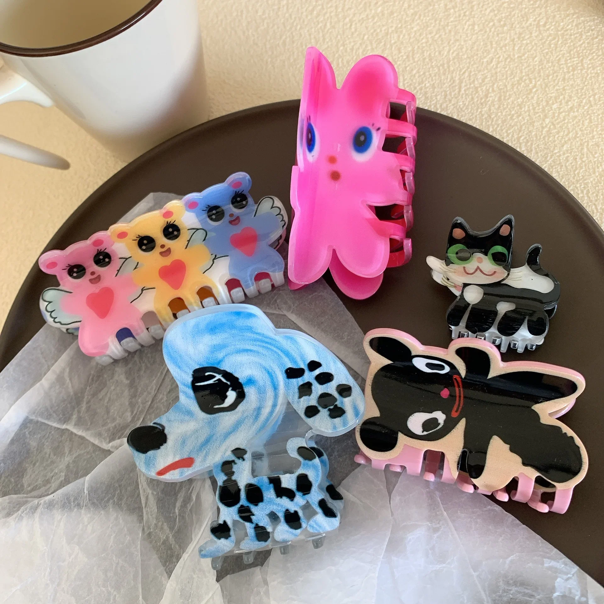 

DS Cute Cartoon Colorful Rabbit Bear Hair Claw Acrylic Claw Clips Funny Animal Series Crab Hair Clips for Women Hair Accessories