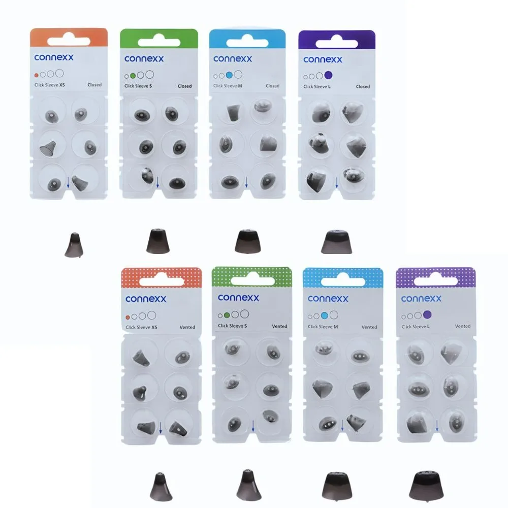 Connexx Click Sleeve Original Silicone Ear Domes 6 Pieces of Closed Vented Ear Tips Suit for Signia Rexton CIC ITC RIC Models