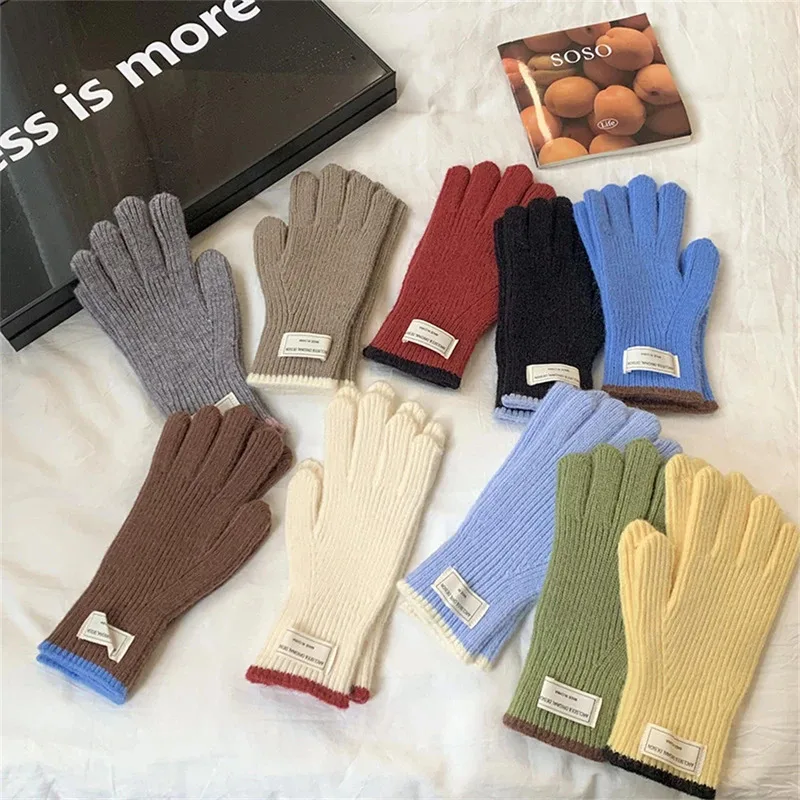 المرأة شتاء دافئ محبوك قفازات كاملة الأصابع وضع العلامات رشاقته طويلة في الهواء الطلق قفازات بلون لمس تمتد القفازات #6