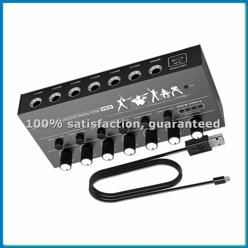 Compact 6-Channel Audio Mixer Ultra Low Noise, High Performance Stereo Mixer for Guitars, Bass, Keyboards-ABWO