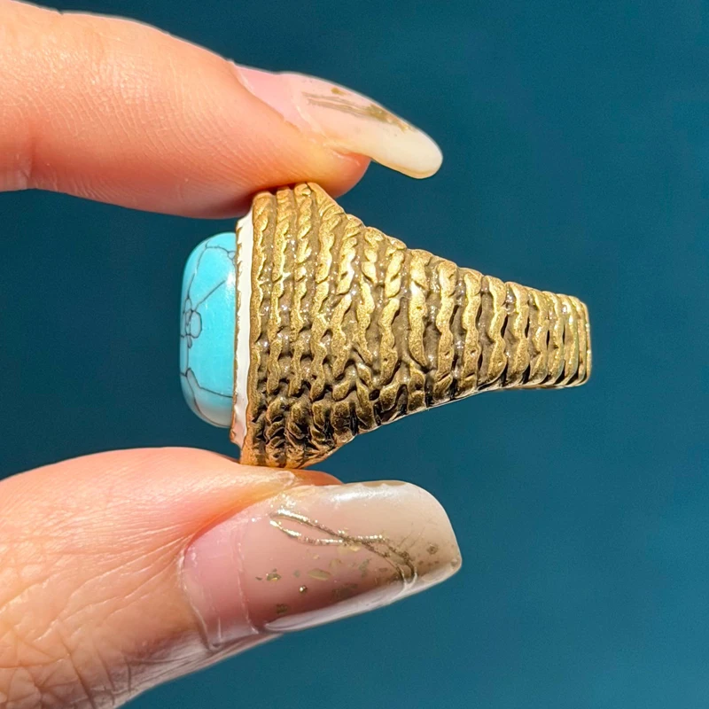

Vintage Oval Turquoise Rings Luxury Gold Color For Woman Brands Retro Jewelry Antique High Quality Accessories Party 2026 Trends