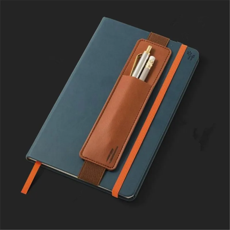 Pu Leather Pen Bag Elastic Buckle Book Notebook Fashion School Pen Case for Office Meeting Easy Carry Office Student Stationery